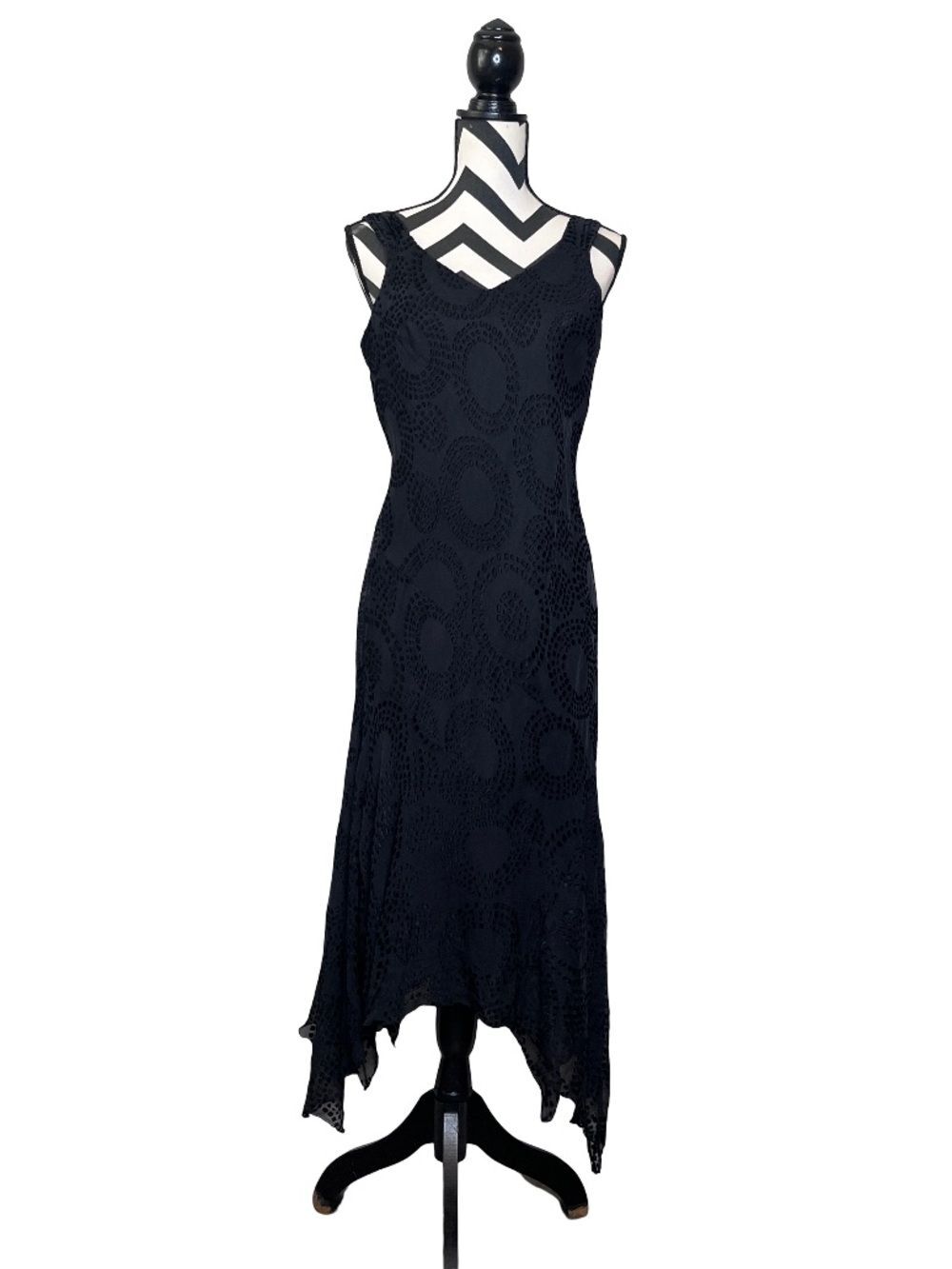 Fairy Grunge Witchy Whimsigoth 100% Silk Jacquard Handkerchief Hem Dress Sz 14
